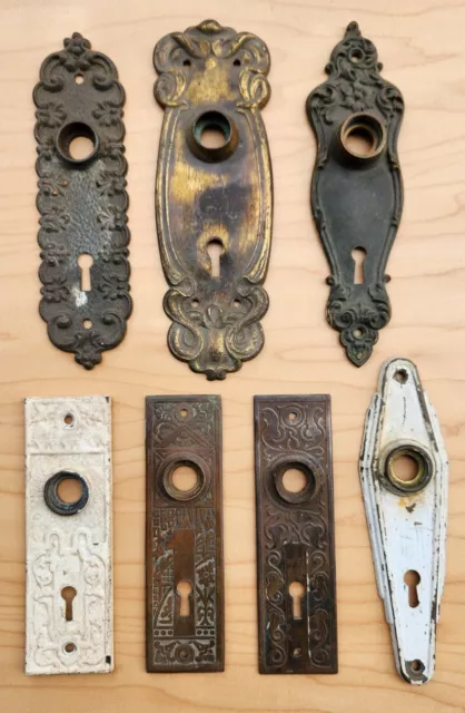 Lot of 7 Antique Nouveau Eastlake door knob/key Escutcheon Hardware ornate