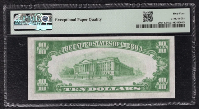 Fr. 2004-E 1934 $10 Lgs Light Green Seal Frn Richmond, Va Pmg Unc-64Epq (B) 2