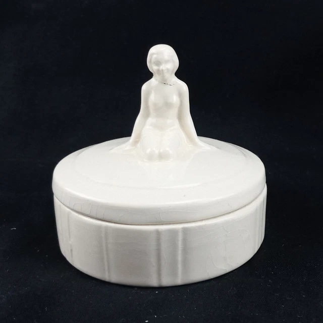 Rare Et Elegant Poudrier Art Deco En Faience De Sarreguemines