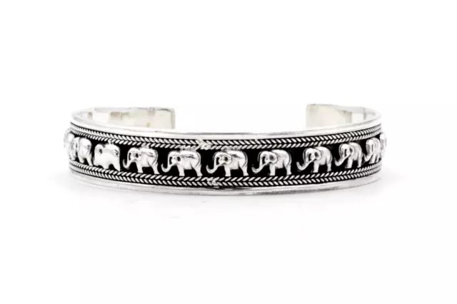 Breloque Eléphant Ouvert Manchette Réglable Bracelet En Solide 925 Argent Massif