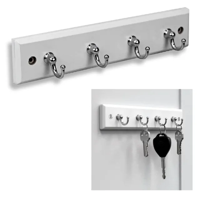 Wall Mounted Key Rack - 4 Hooks Keys Organizer Holder Hanger for Wall - White