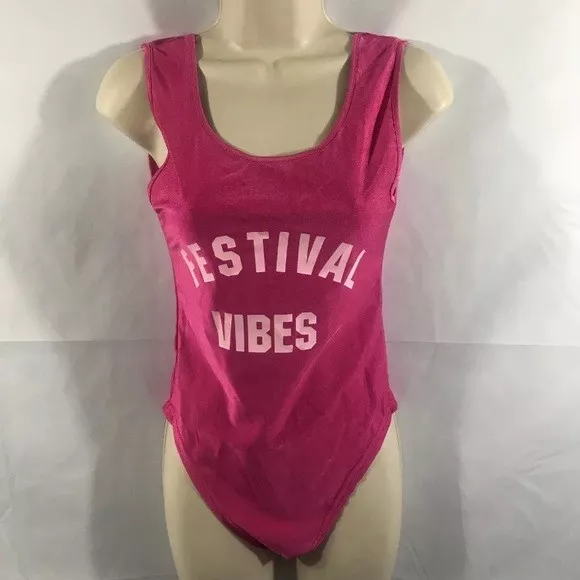 One Piece FESTIVAL VIBES BODY Suit Swimwear SIZE LARGE 8-10 PINK BodySuit NEW