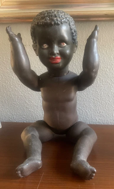 ANCIENNE TÊTE DE POUPON GÉGÉ NOIR TERRE DE PIPE 1930