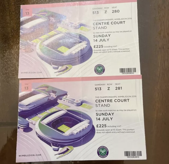 Wimbledon Men’s Final Centre Court 4 Debenture Used tickets 2019