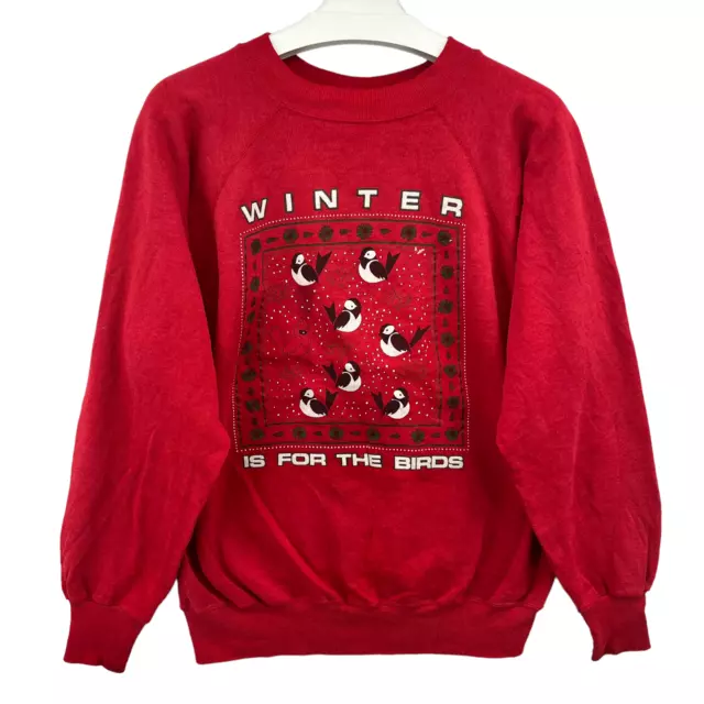 Vintage Sz Large Sweatshirt 70s 80s Winter Is for the birds Christmas Cardinal