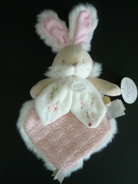 59. Doudou Et Compagnie Plat Lapin De Sucre Rose Blanc Fourrure Dc3489 100% Neuf
