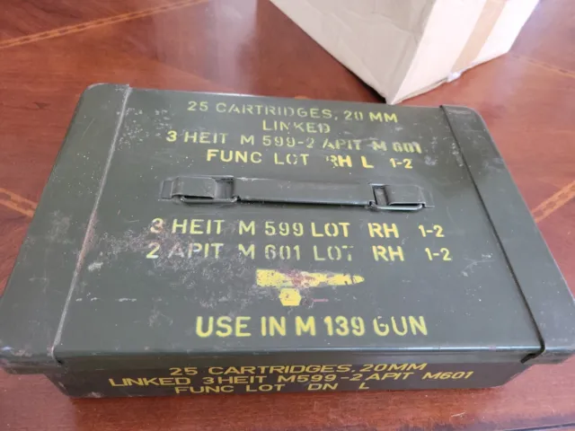 Vietnam Era 25 Cartridge 20MM Military EMPTY Ammunition Ammo Box for M139 20 MM
