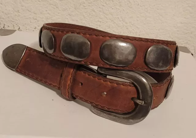 Vintage Billy Belts Calif Western Leather Belt  Silver Brass Conchos Size 32 USA