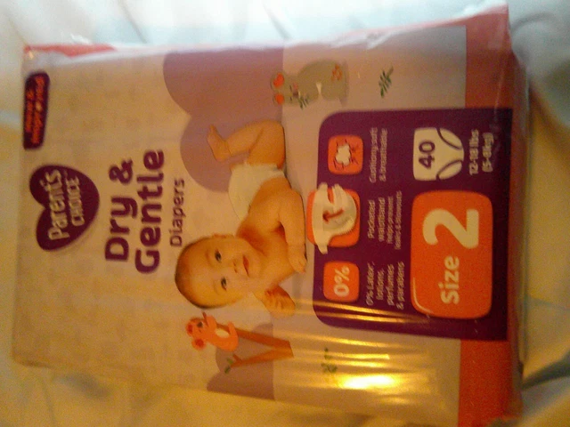 Parent's Choice Dry & Gentle Diapers Size Two 40 Count Wiggle Proof Leak Barrier