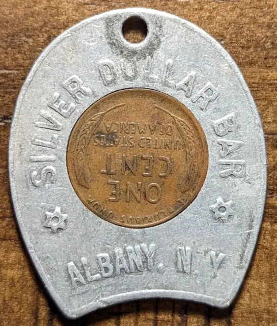 1947 Albany, New York NY Silver Dollar Bar Good Luck Horseshoe Encased Cent