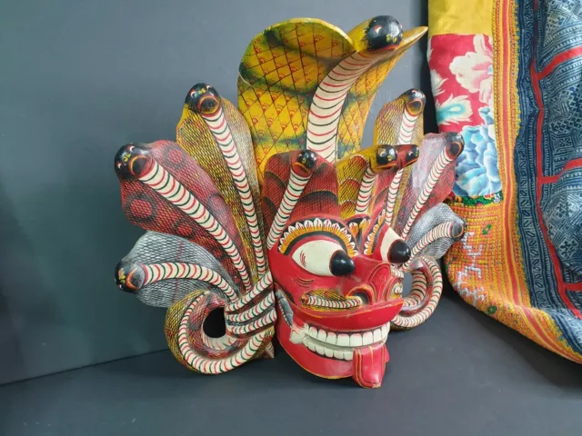 Old Ceylon / Sri Lanka Carved Wooden Mask  …beautiful & colorful collection & di