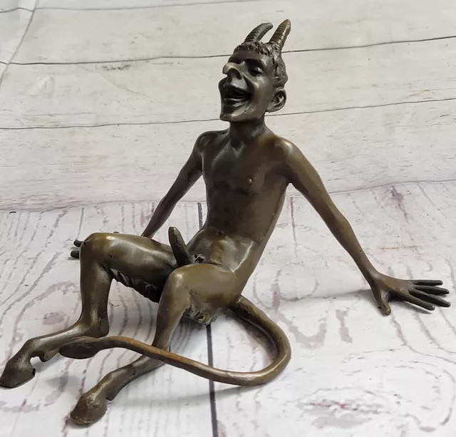 Vintage Art Nouveau Euro Bronze Devil Satan Demon Satyr Sculpture Hot Cast Nude