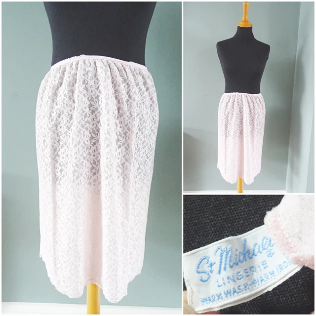 VINTAGE HALF SLIP Petticoat 1960s St Michael Pink Nylon Lace Ladies 41