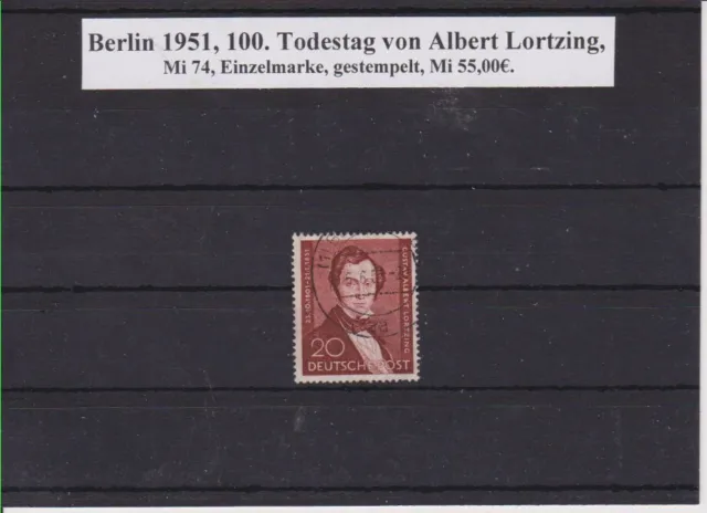Berlin 1951, 100. Todestag von Albert Lotzing, Einzelmarke, gestempelt.