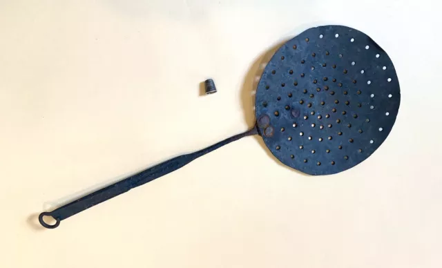 18th Century Unusual Oversized Hand Wrought Iron and Brass Skimmer