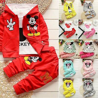 Kids Baby Girls Winter 2 Pcs Minnie Mouse Tracksuit Outfits Set Tops+ Pants UK