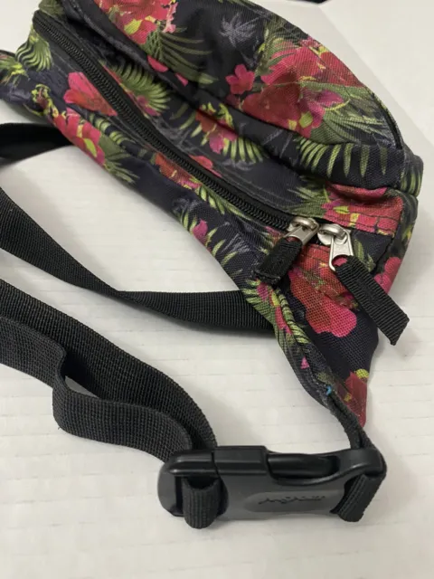 Jansport Vtg Floral Tropical Fanny Pack Waist Hip Belt Bag Zip Double Pocket