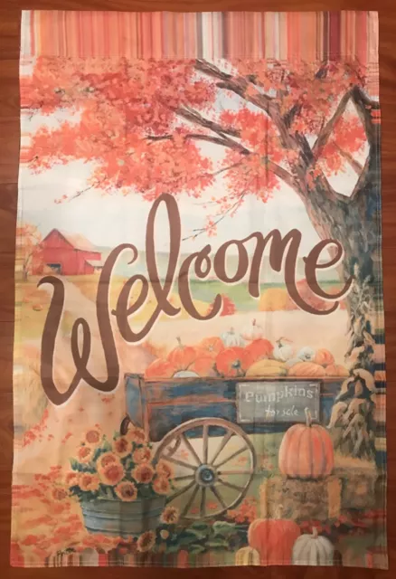 Welcome Fall Farm Country Wagon Pumpkin Autumn House Flag 28" x 40" 2 sided