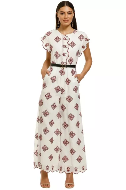 Stevie May Seize It Jumpsuit in White and Berry Anglaise Size 10 AU