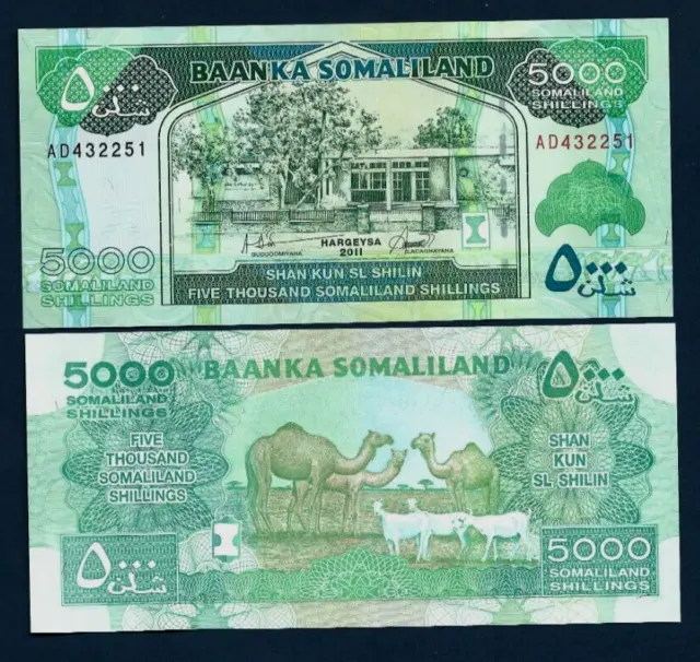 Somaliland 5000 Shillin P-21 A 2011 Camel Bird Somalia Unc Currency Bank Note