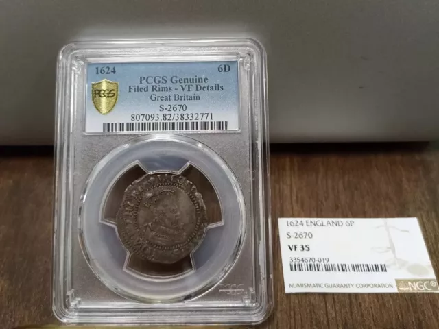 1624 England James I Silver Sixpence 6 Penny ex NGC VF 35 PCGS VF S 2670 Coin