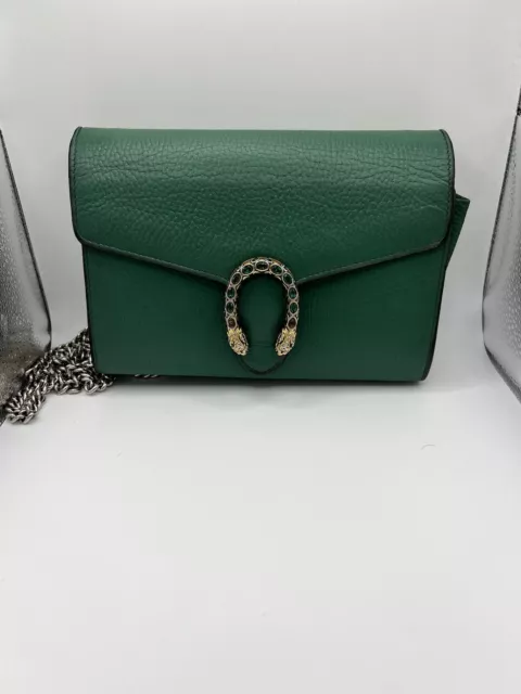 Gucci Dionysus Authentic Mini Emerald Green Leather Chain Wallet