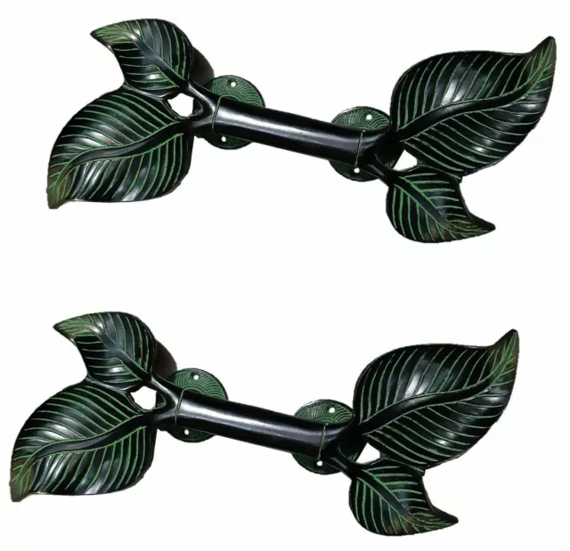 Twin Leaf Design Antique Vintage Style Handmade Solid Brass Big Door Handle Knob