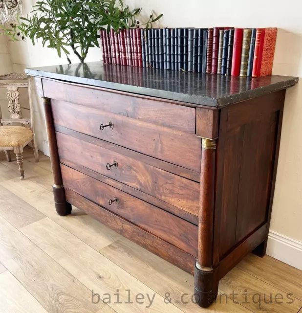 Antique French Empire Style Mahogany Commode Drawers Marble Top - C199