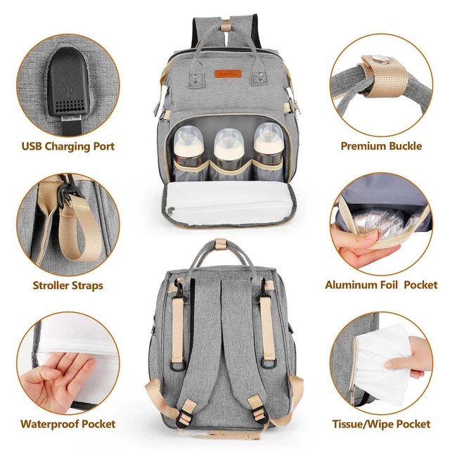 3 in 1 Diaper Bag Travel Mommy Backpack Portable Bassinet & Changing Station Pad