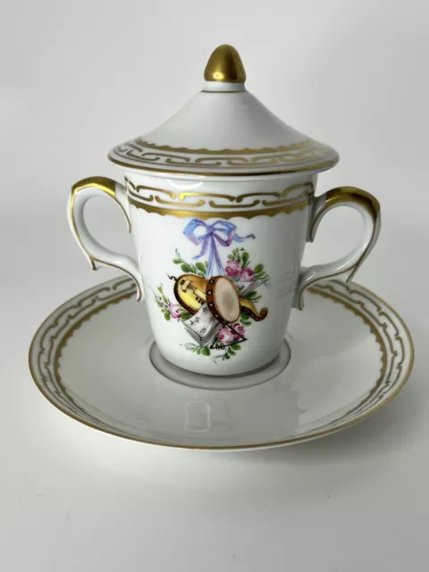 Limoges  France Peint A La Main Chocolate Cup With Lid & Saucer