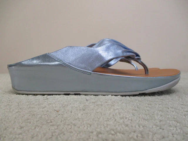 Fitflop Sandals Womens 11 Blue Platform Twiss Microfibre Toe Post Thong FlipFlop