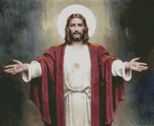 Kreuzstichmuster, Karte, Kruzifix, Kreuz, Hände, Gebet, Rosenkranz, Religion