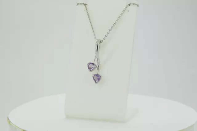 0,85 Carat Amethyst Trillion Anhanger 925 Silber Collier Kette violetter Edelste 2