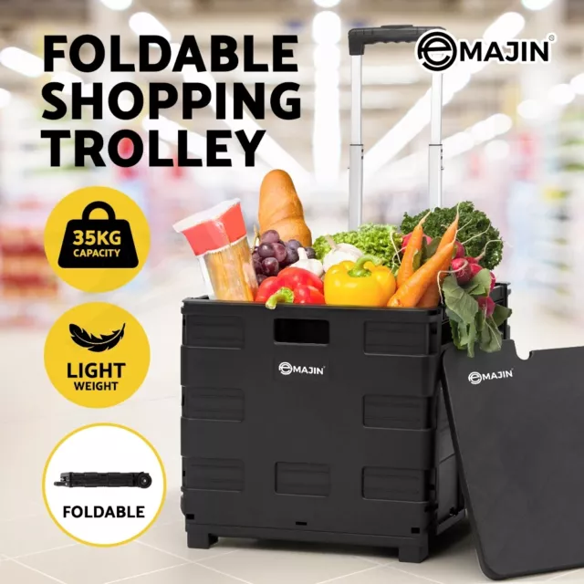 Emajin Foldable Shopping Cart Trolley Grocery Basket Rolling Wheel Portable 35KG