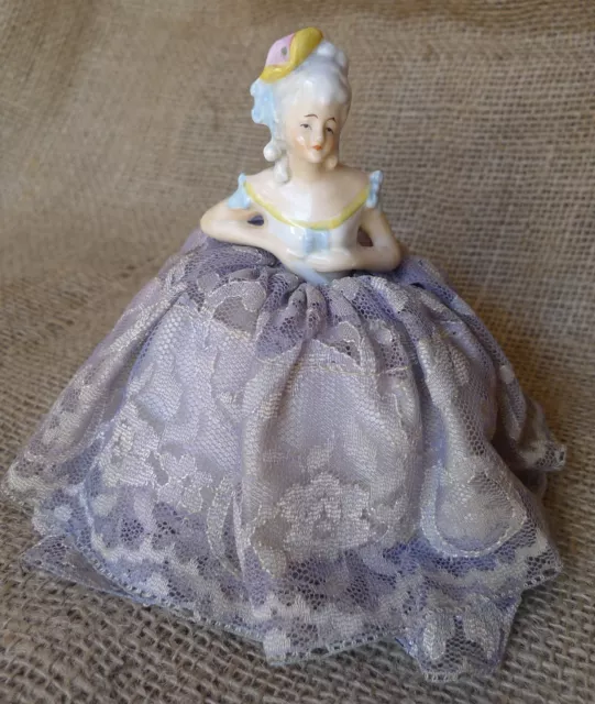 Old Antique Half Doll Needle Pin Cushion Porcelain Art Deco German Figurine