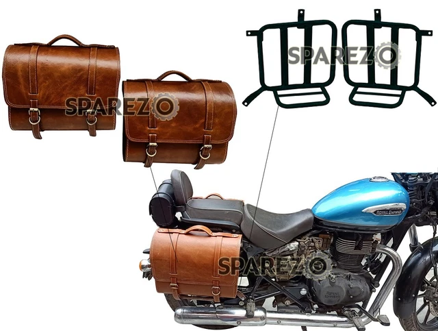 Paire De Sacoches Moto En Cuir De Chèvre - Royal Enfield, Triumph, Harley, BSA, Custom