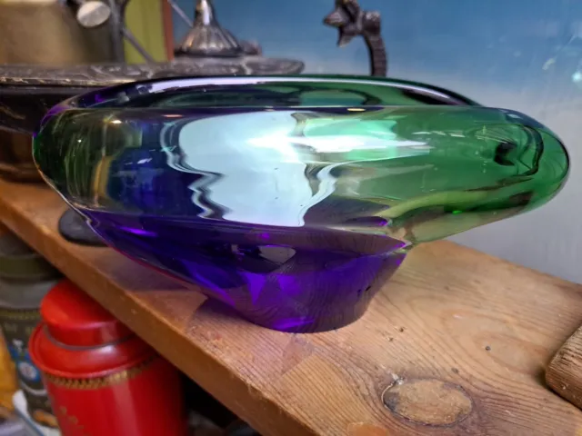 Vintage ASHTRAY Glass Designed by LADISLAV PALECEK Multicolor Blue to Green...