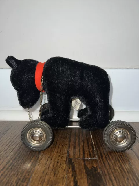 Vintage Hermann Black Teddy Bear on Wheels, Made in West Germany