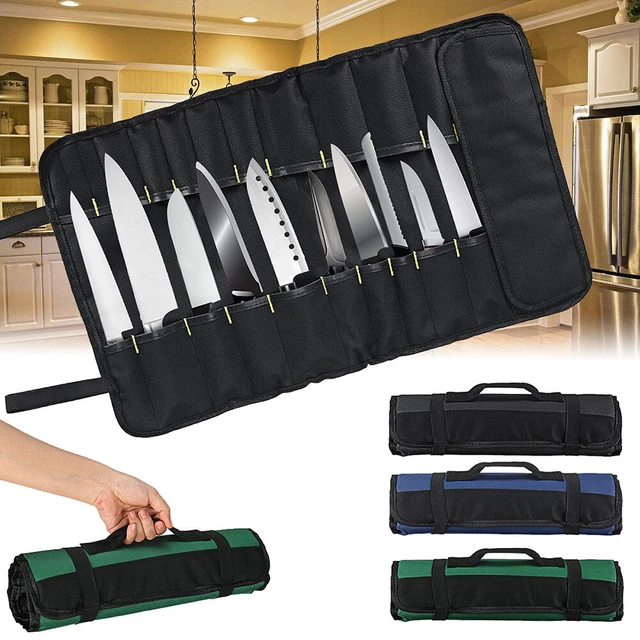 Portable 22 Pockets Kitchen Cooking Chef Knife Roll Bag Storage Pouch Carry Case