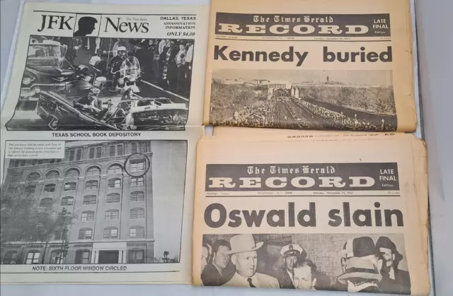 3 Original 1960's Newspaper JFK Buried 1963, JFK News, Oswald Slain 1963