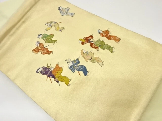 6732338: Japanese Kimono / Vintage Nagoya Obi / Woven Dancing People