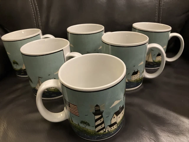 5 Warren Kimble COASTAL BREEZE 1998 Sakura Coffee Cup Mugs Nautical Lighthouse