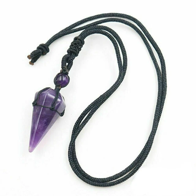 Reiki Chakra Natural Amethyst Necklace Healing Crystal Pendulum Gemstone Pendant