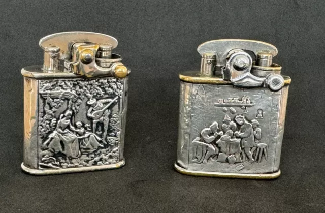 Two vintage Colibri Kickstart silver wrapped pocket lighters 1930s UK BIDS ONLY