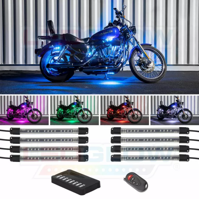 LEDGlow 8pc Flexible Million Color LED Motorcycle Accent Underglow Light Kit