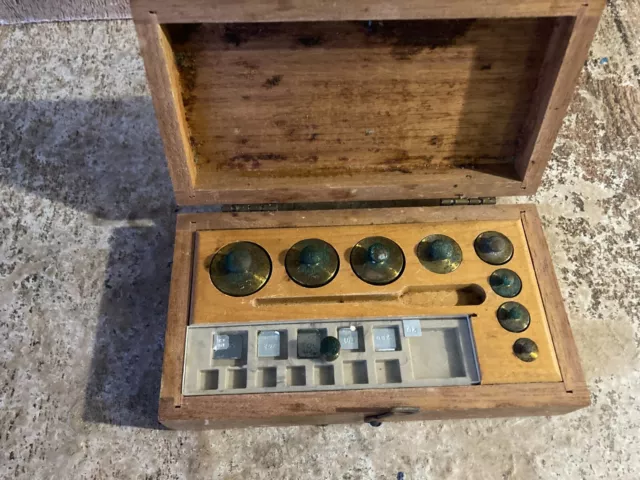 Vintage Brass Apothecary Weights in Wooden Box Set Clay Adams