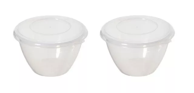 2 Plastic Pudding Bowls & Lid 1.2L Round Microwave Food Storage Bowl Whitefurze