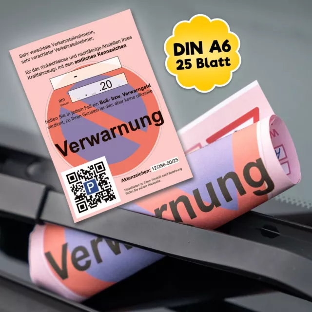 Fun-Strafzettel "Verwarnung" - echt aussehende Knöllchen für Falschparker, Block