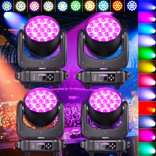 4STK 19*15W 19LED Beam Moving Head Licht Zoom Wash Bühnenlicht RGBW DMX DJ Party
