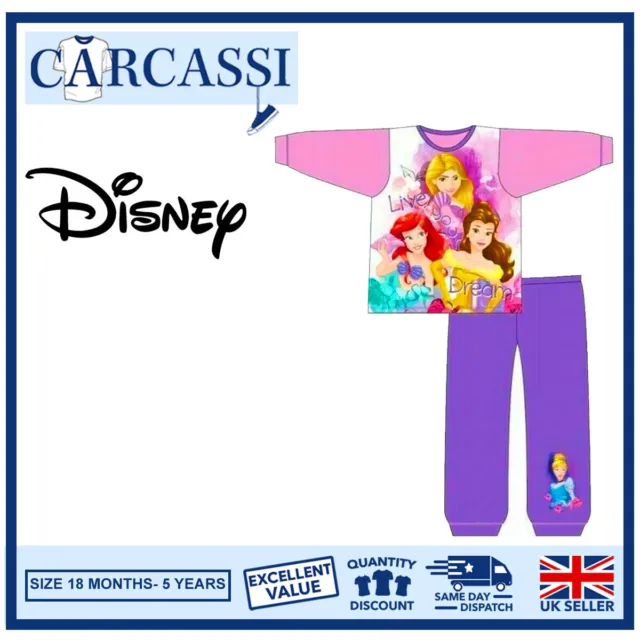 Girls Pyjamas Disney Princess Childrens Kids PJs Age 18 Months -5 Years